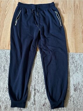 Galaxy By Harvic Men’s Navy Jogger Sweatpants with Silver Zippers